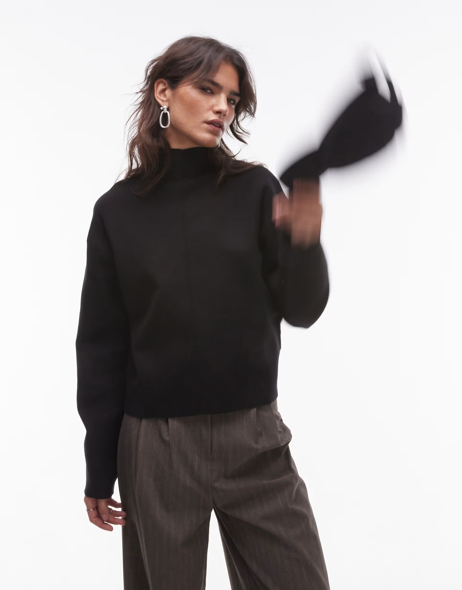 & Other Stories compact knit high neck sweater with sculpted sleeves in black | ASOS | ASOS (Global)