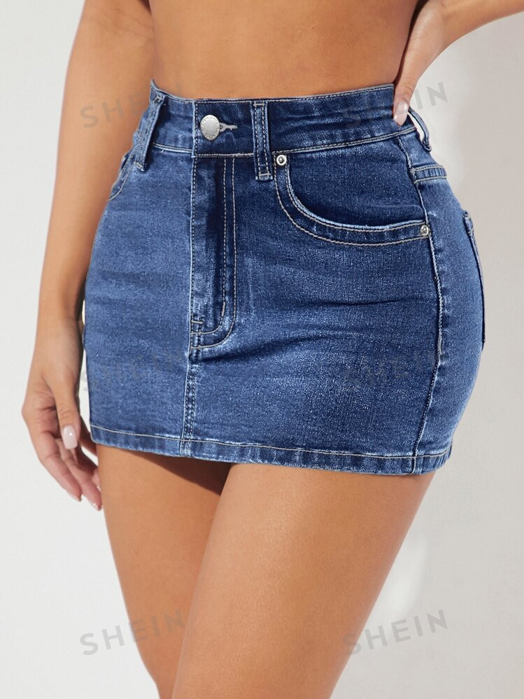 SHEIN PETITE High Waist Bodycon Denim Skirt | SHEIN