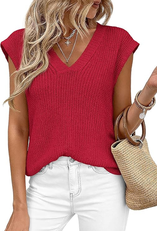 PRETTYGARDEN Women's 2026 Lightweight Sweaters Vest Spring Trendy Cap Sleeve V Neck Knit Tank Top... | Amazon (US)