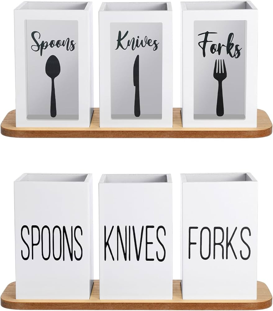 Gejoy Clear Acrylic Silverware Caddy Utensil Holder for Countertop Silverware Organizer with Wood... | Amazon (US)
