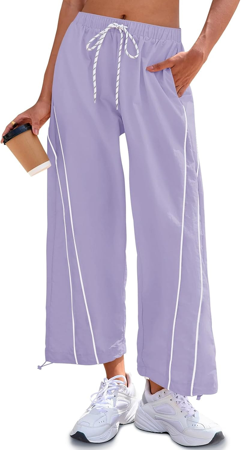 Fisoew Womens Baggy Wide Leg Casual Elastic Waist Cropped Pants | Amazon (US)