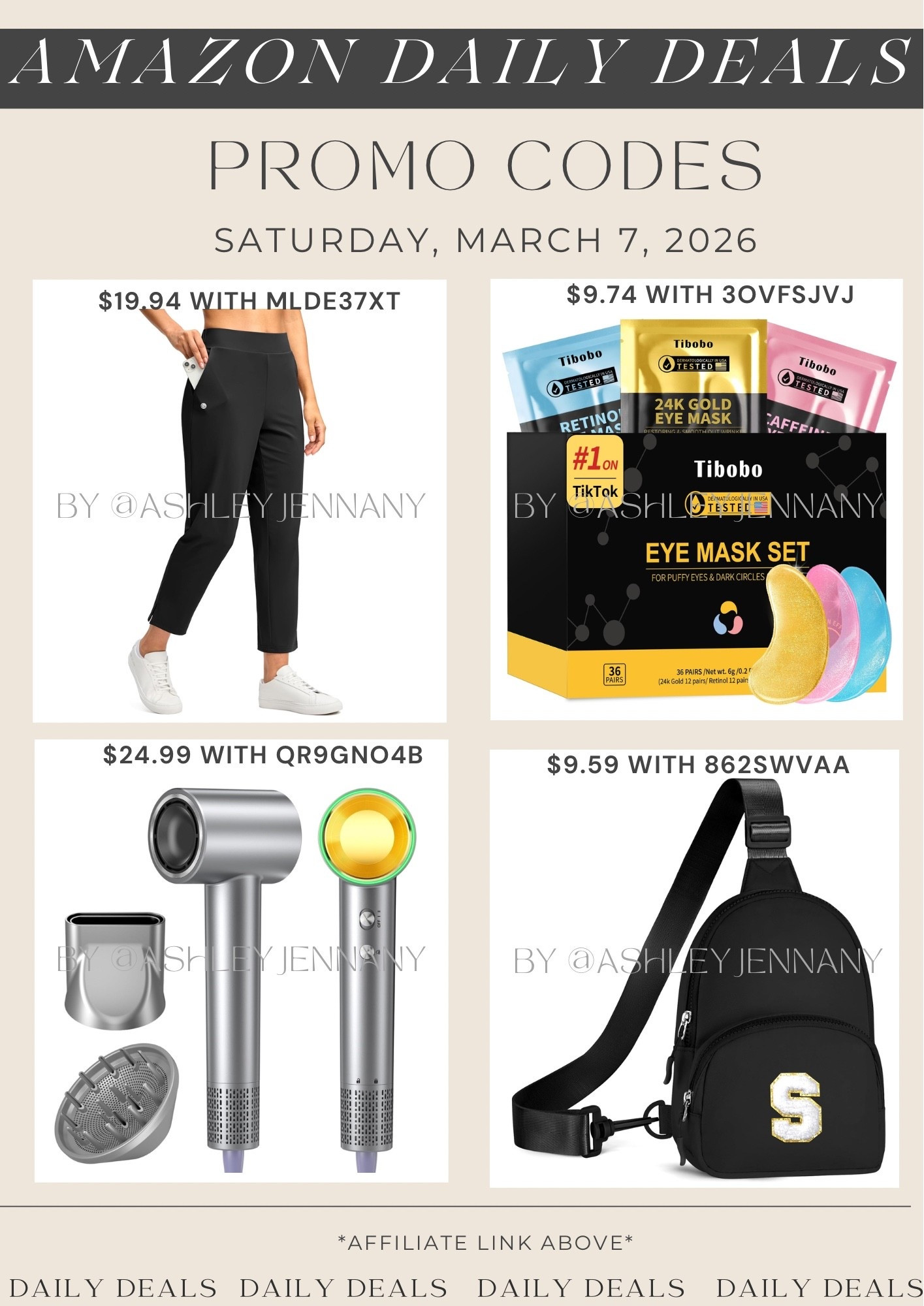 Amazon fashion deals on golf pants, under eye patches, hairdryer, and initial sling bag

#LTKBeauty #LTKMidsize #LTKSaleAlert