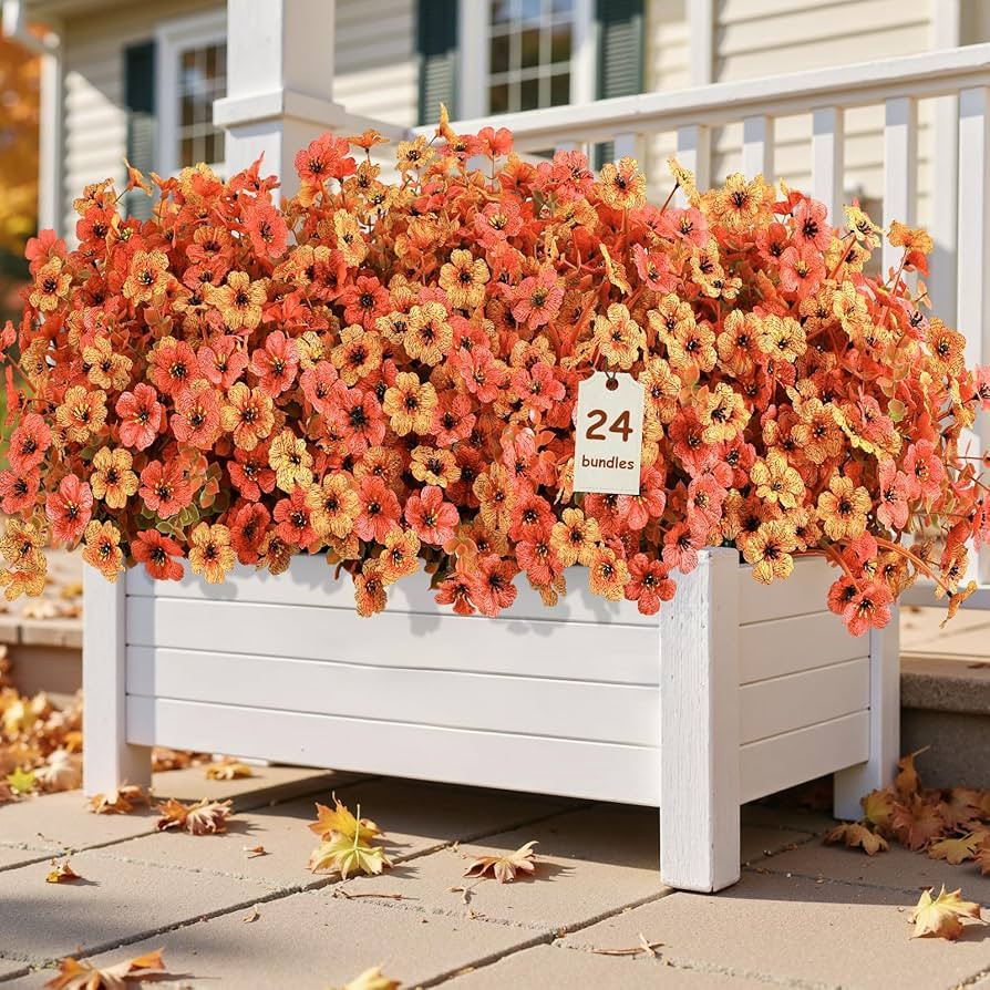 24 Bundles Artificial Fall Mums Flowers for Outdoors Decoration, UV Resistant Silk Violet and Fau... | Amazon (US)