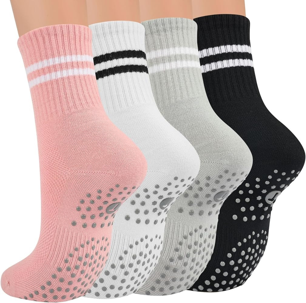 Toes Home Pilates Socks for Women with Non Slip Grippers, Yoga Crew Socks for Barre Hospital Stic... | Amazon (US)