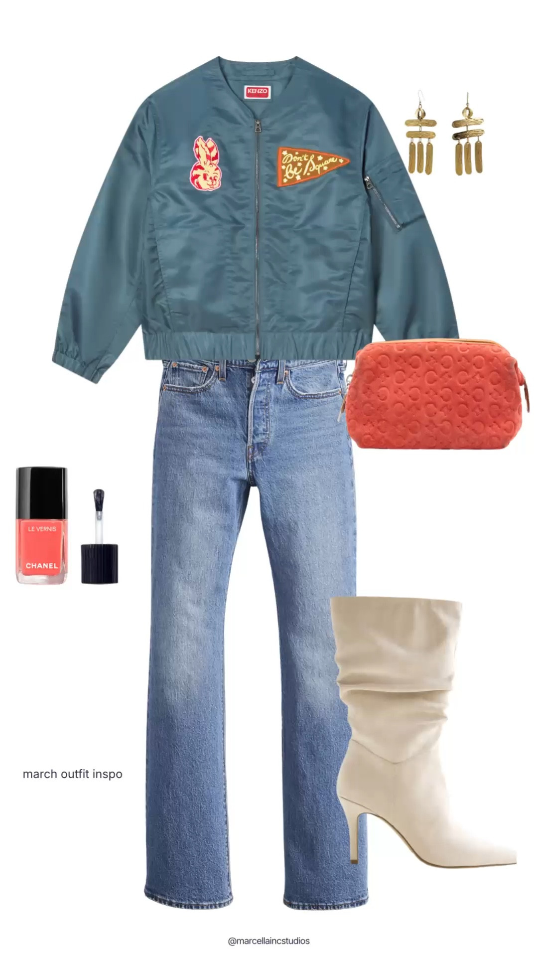 Coral, cream & denim. Obsessed with this Kenzie Bonner jacked paired with A&F slouch boot (on SALE!!) #coral #denim #bomber #bomberjacket #ltkstyletip

#LTKSpringSale #LTKootd