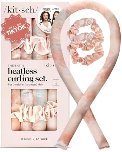 Kitsch Satin Heatless Hair Curler Set - Heatless Curls Overnight, Hair Rollers for Soft Curls & Frizz-Free Styling, No Heat Curlers To Sleep in, Curling Rod Headband with 2 Scrunchies - Sunset Tie Dye | Amazon (US)