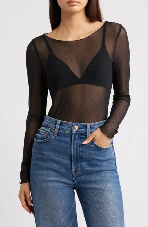 ICHI Ihnoviola Sparkle Mesh Shirt in Black at Nordstrom, Size Xx-Large | Nordstrom