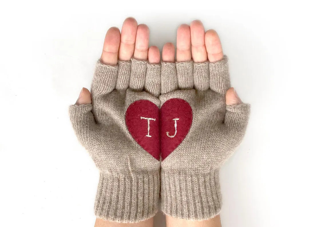 Personalized Wool Fingerless Heart Gloves, Winter Style Gift - Etsy | Etsy (US)