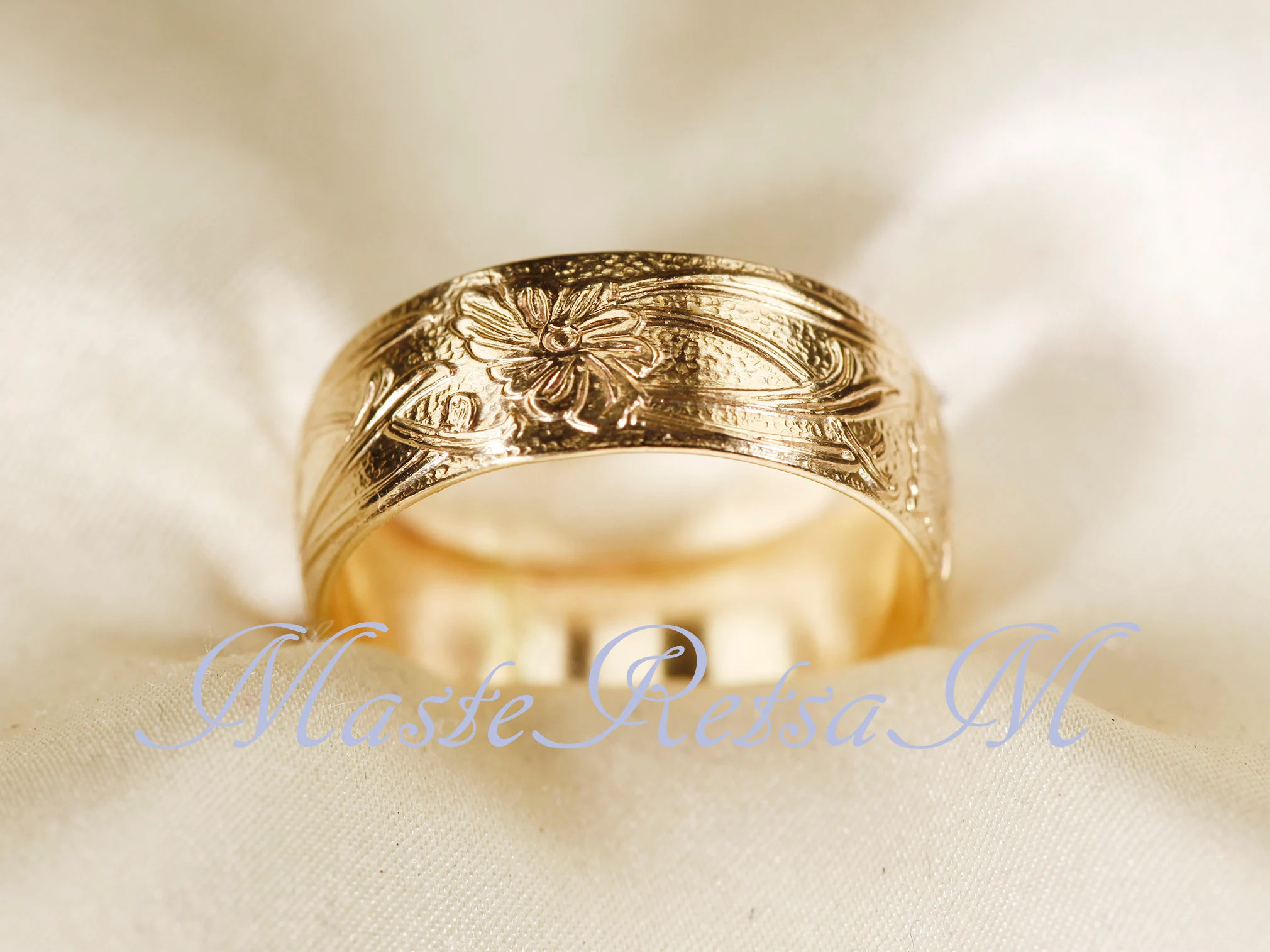 7807-14k Gold Filled Floral Pattern Ring - Wide Sterling Silver Band- Statement Band | Etsy (Global)