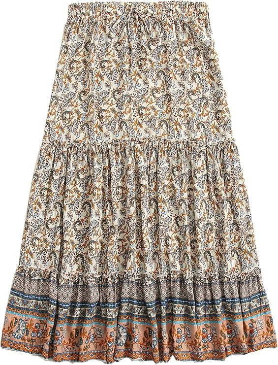 Milumia Women Boho Vintage Floral Print Long Skirt Summer Tiered Maxi Skirt | Amazon (US)