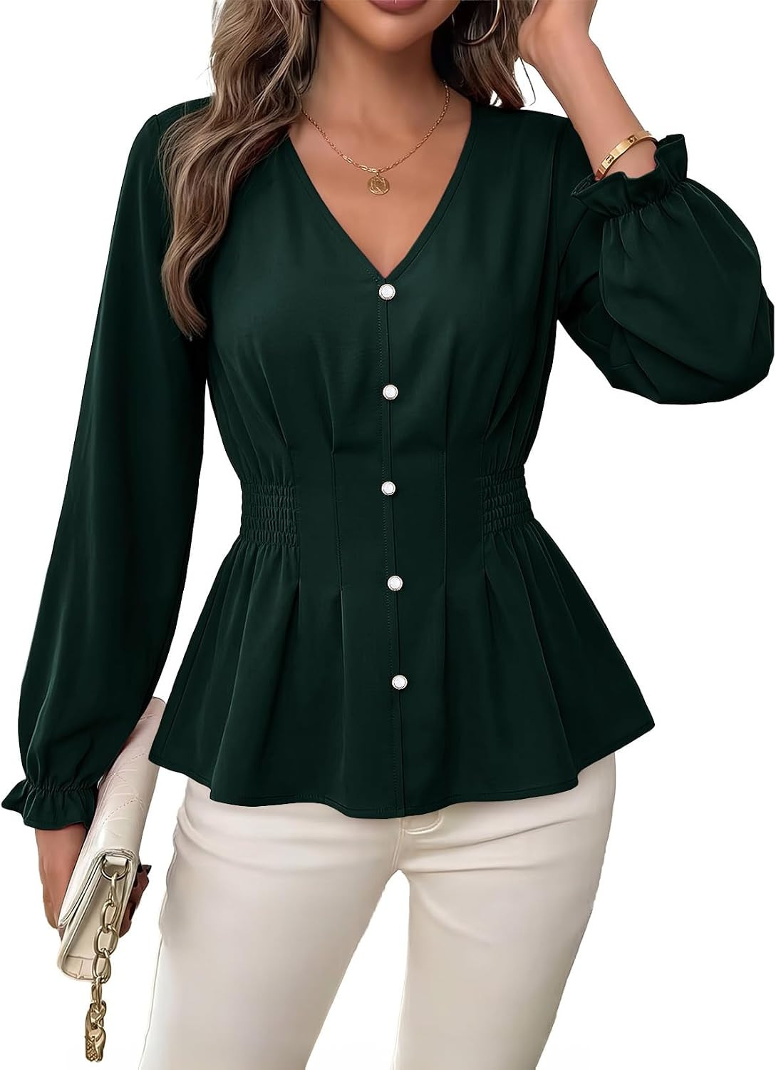 EVALESS Peplum Tops for Women Fall Long Sleeve Shirts | Amazon (US)