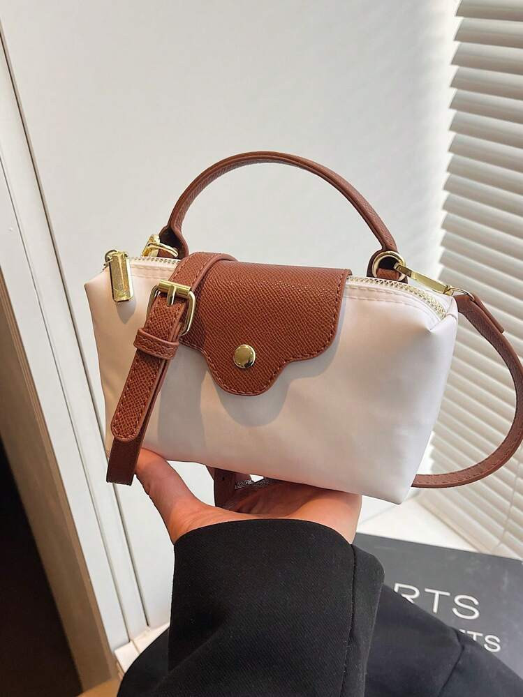 Women's Fashion Casual Versatile Color Block Dumpling Handbag, Minimalist Square Tote Bag, Stylish Handle Wallet, Retro Handbag With Detachable Shoulder Strap, Suitable For Girls, Female College Students, Young Professionals And Office Ladies, Perfect For Office, Campus, Work, Business And Commuting Occasions | SHEIN
