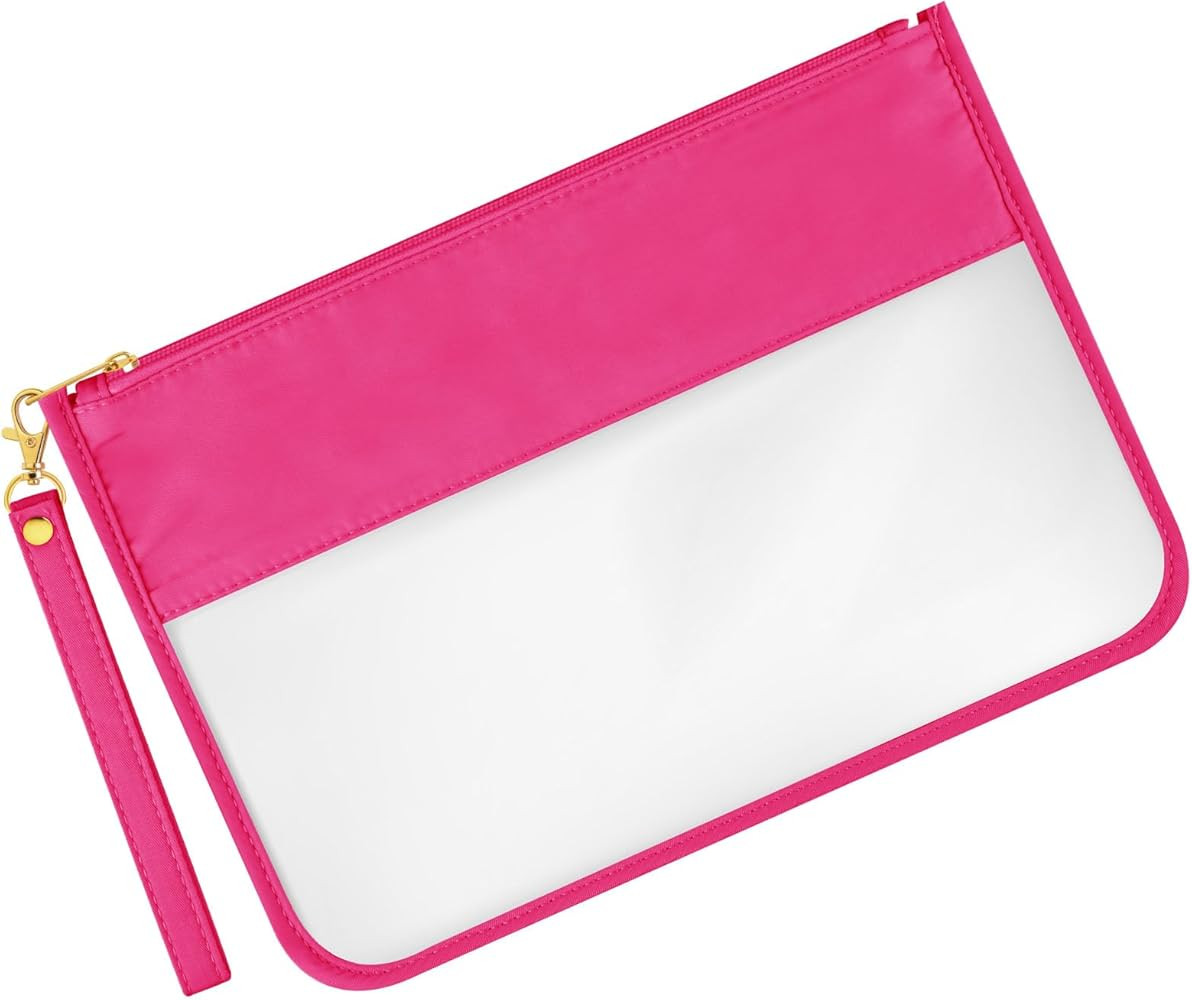 Morcheiong Nylon Clear Zipper Pouch with Wristlet Clear Travel Makeup Bag DIY Chenille Letter Bag... | Amazon (US)