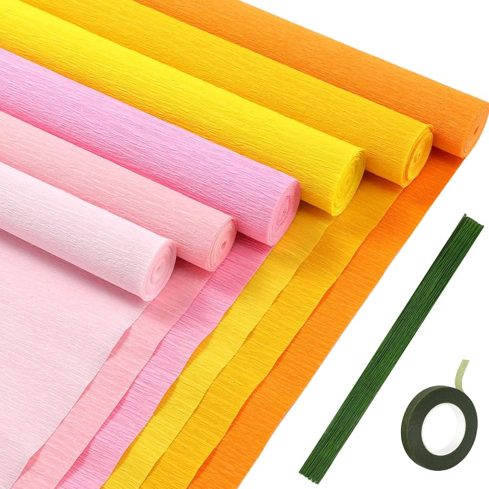 Gersoniel 57 Pcs Crepe Paper Flower DIY Kits 6 Rolls 35g Papel Crepe Sheets 50 Pcs Floral Iron Wi... | Amazon (US)