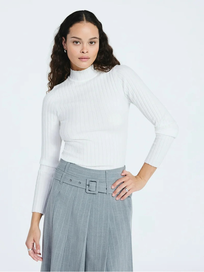 Scoop Women's Ribbed Mockneck Sweater, Lightweight, Sizes XS-XXL | Walmart (US)