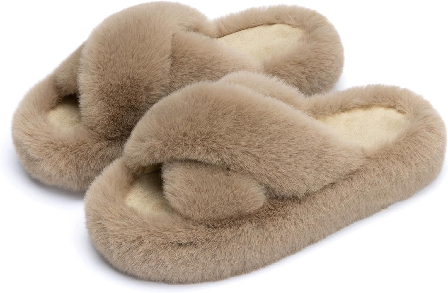 Women's Slippers Memory Foam House Bedroom Slippers for Women Fuzzy Plush Comfy Faux Fur Lined Slide | Amazon (US)