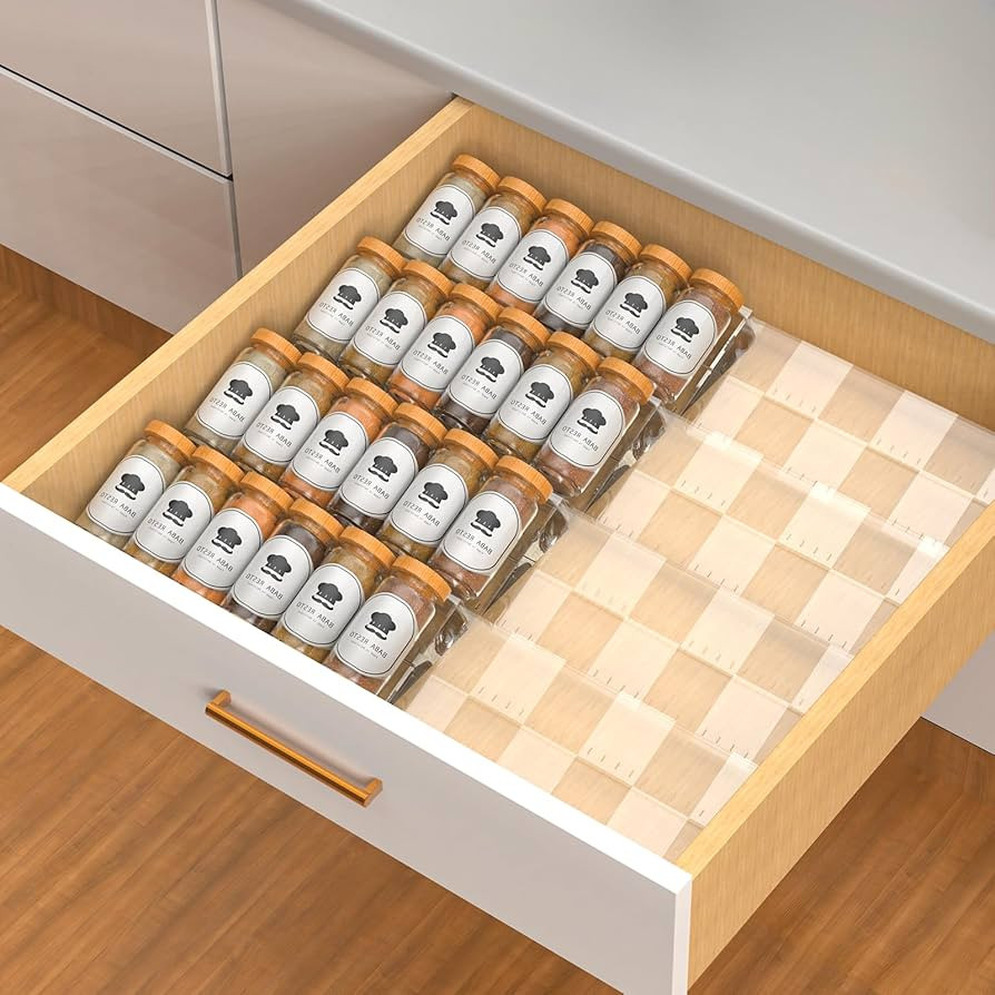 4-Tier Non-Slip Spice Drawer Organizer, 4-Pack Checkered Frosted Clear Acrylic, Expandable (11''-... | Amazon (US)