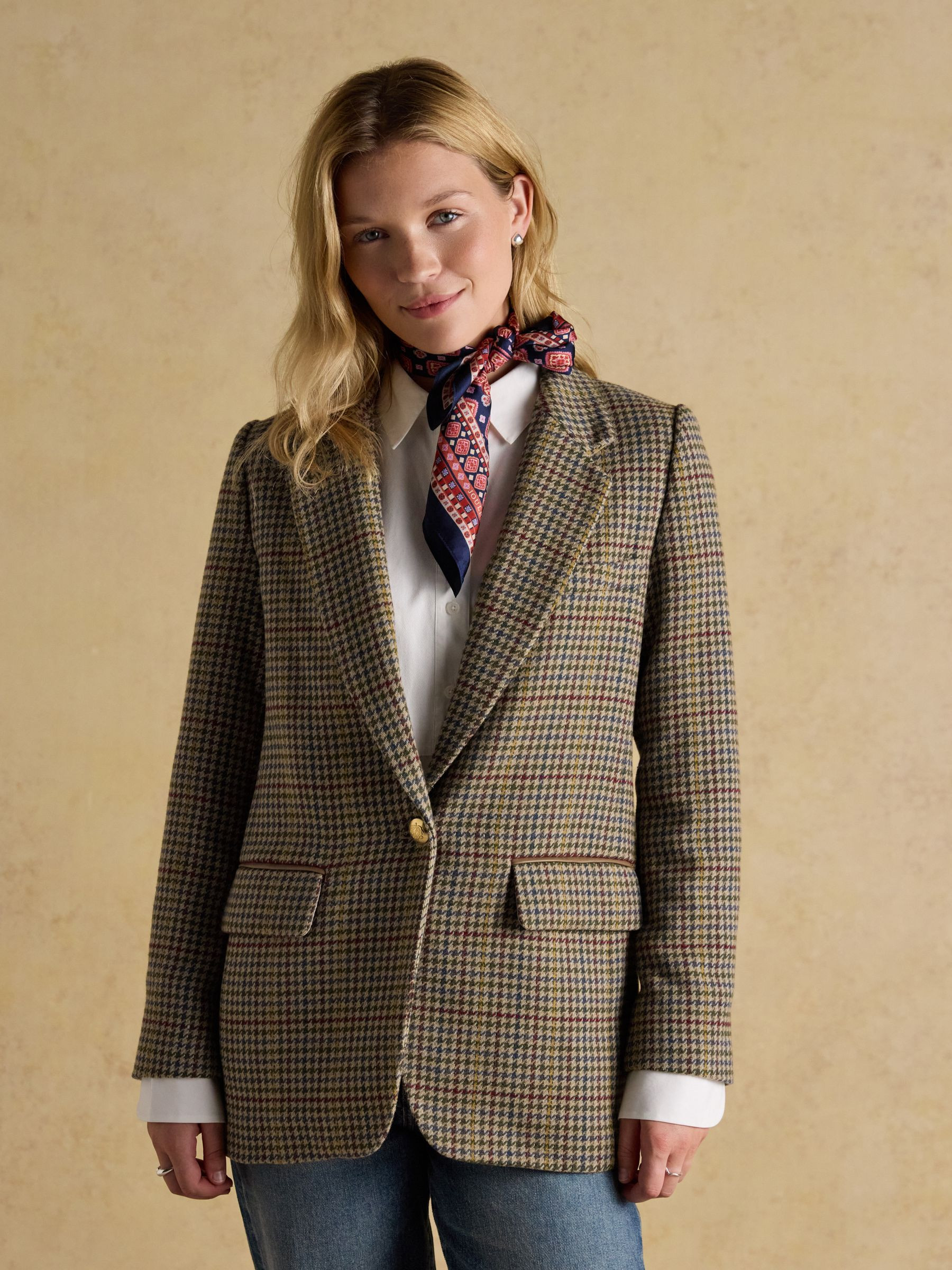 Hackmore Grey Check Relaxed Fit Tweed Blazer With Wool | Joules | Joules