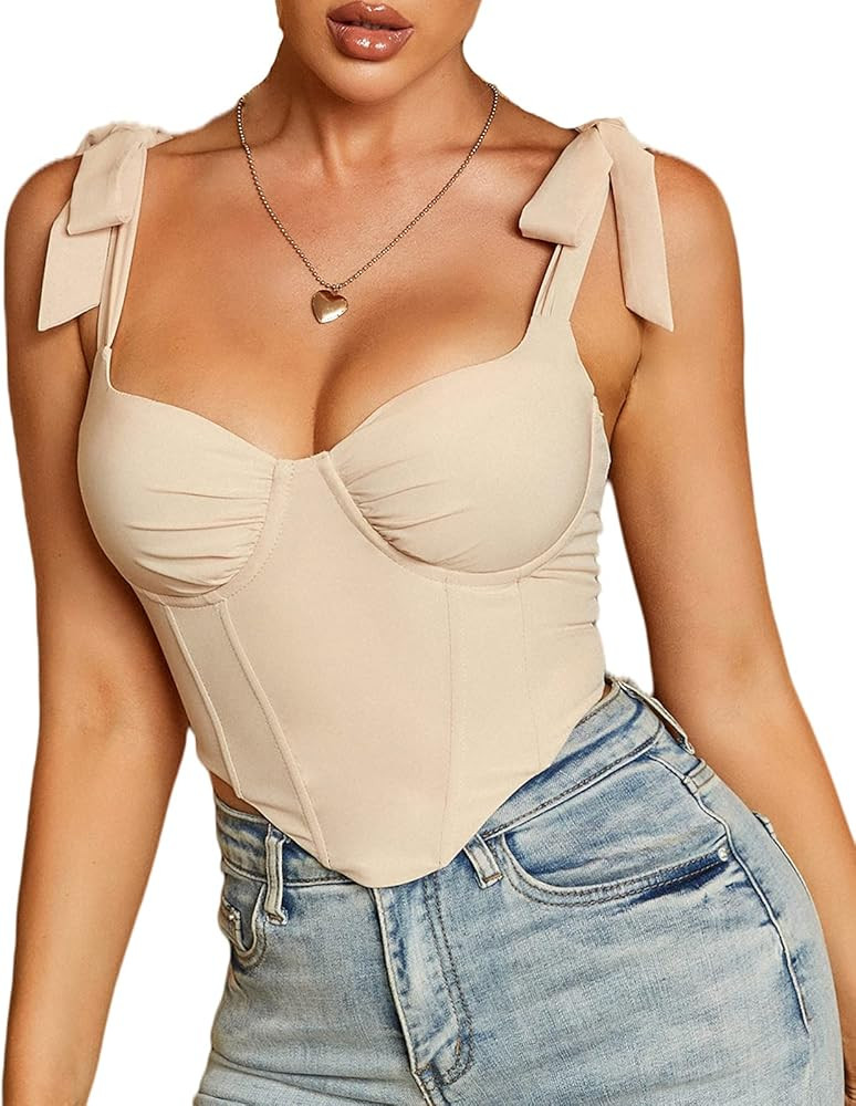 Parthea Women's Bandana Vintage Party Corset Crop Top Y2k Fashion Bustier with Push Up Bow Tie La... | Amazon (US)