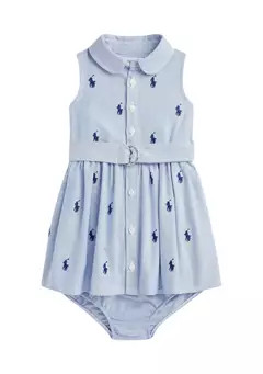 Ralph Lauren Childrenswear Baby Girls Belted Pony Oxford Shirtdress & Bloomer | Belk