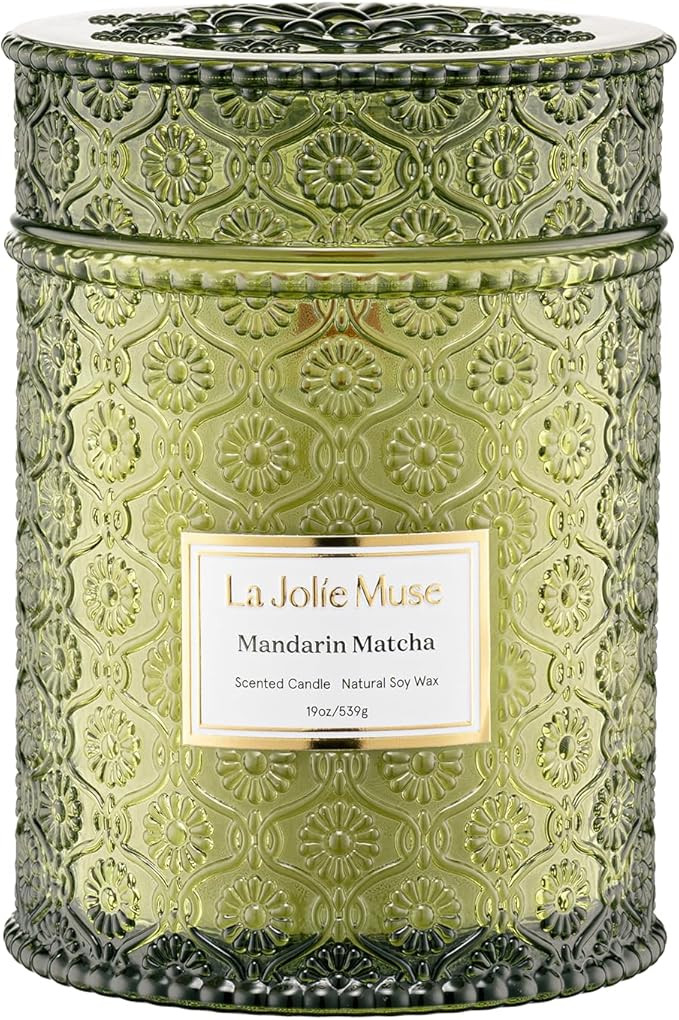 LA JOLIE MUSE Mandarin Matcha Candle - Bergamot, Matcha, Cedarwood | 19 oz Large Wooden Wick Cand... | Amazon (US)