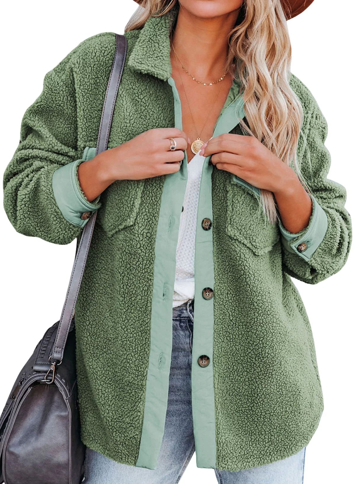 Dearlove Women's Color Block Button Down Fleece Jackets Coat Casual Long Sleeve Cozy Jackets Oute... | Walmart (US)