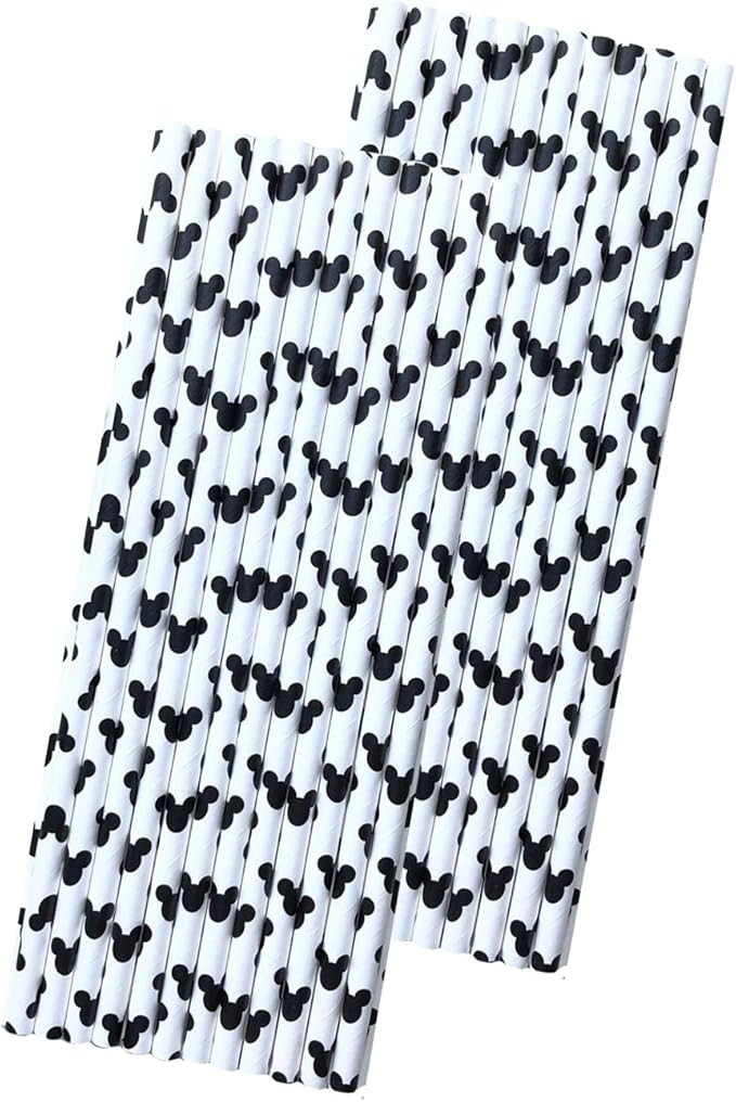 Mickey Mouse Ear Inspired Paper Straws - Black White - 50 Pack - Outside The Box Papers Brand | Amazon (US)