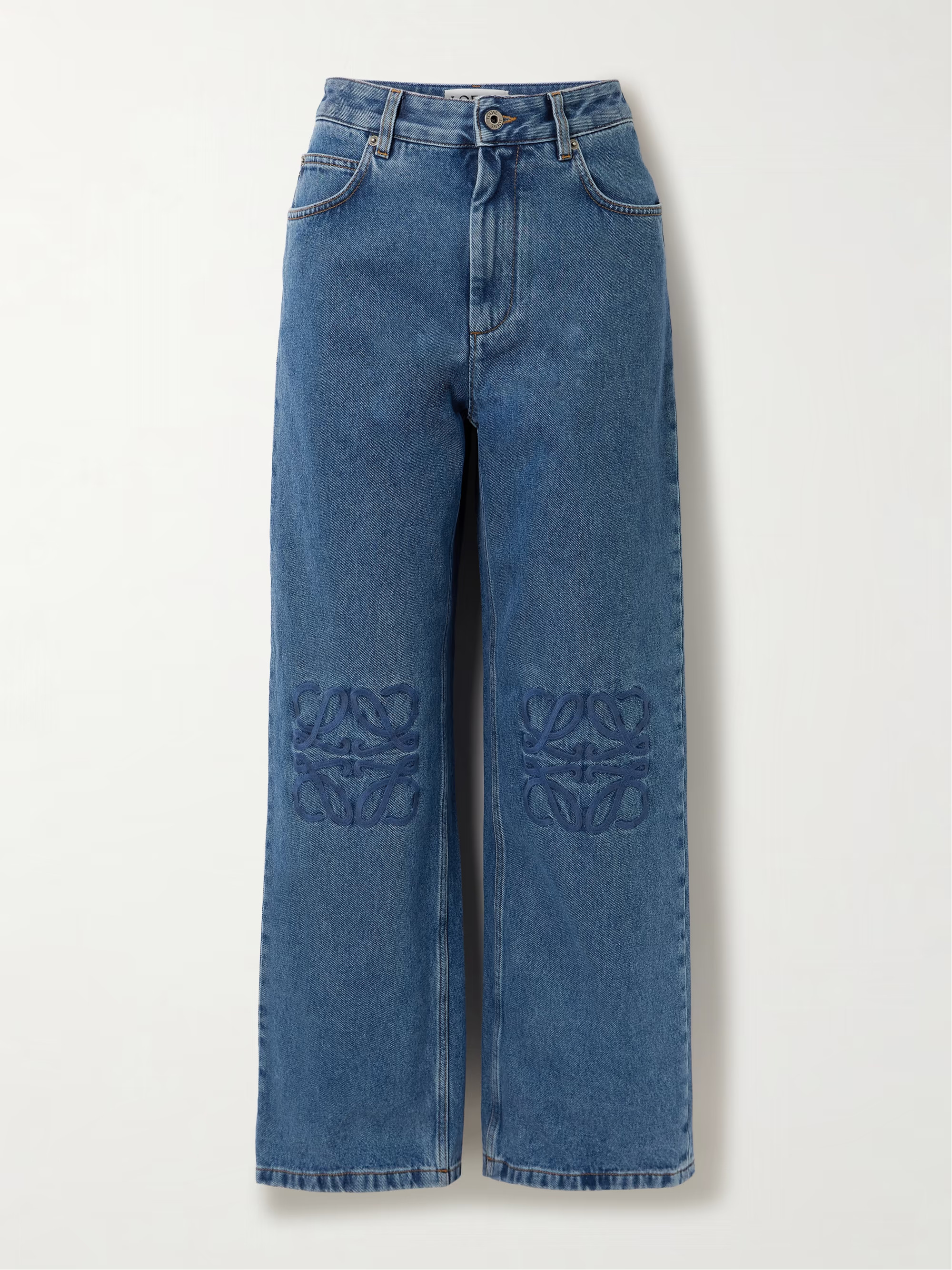 Anagram embroidered high-rise straight-leg jeans | NET-A-PORTER (US)