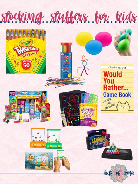 Stocking Stuffers for Kids | Crayola Twistables Crayons | Wikki Stix Doodlers | Assorted Balloons | Stretchy Hand Fidget Toy | "Would You Rather" Game Book | Kid's Bubble Pop Toys | Rainbow Scratch Paper | Aqua Rings Game | Kanoodle Extreme Puzzle Game | Gift Guide for Kids

#LTKSeasonal #LTKGiftGuide #LTKHoliday