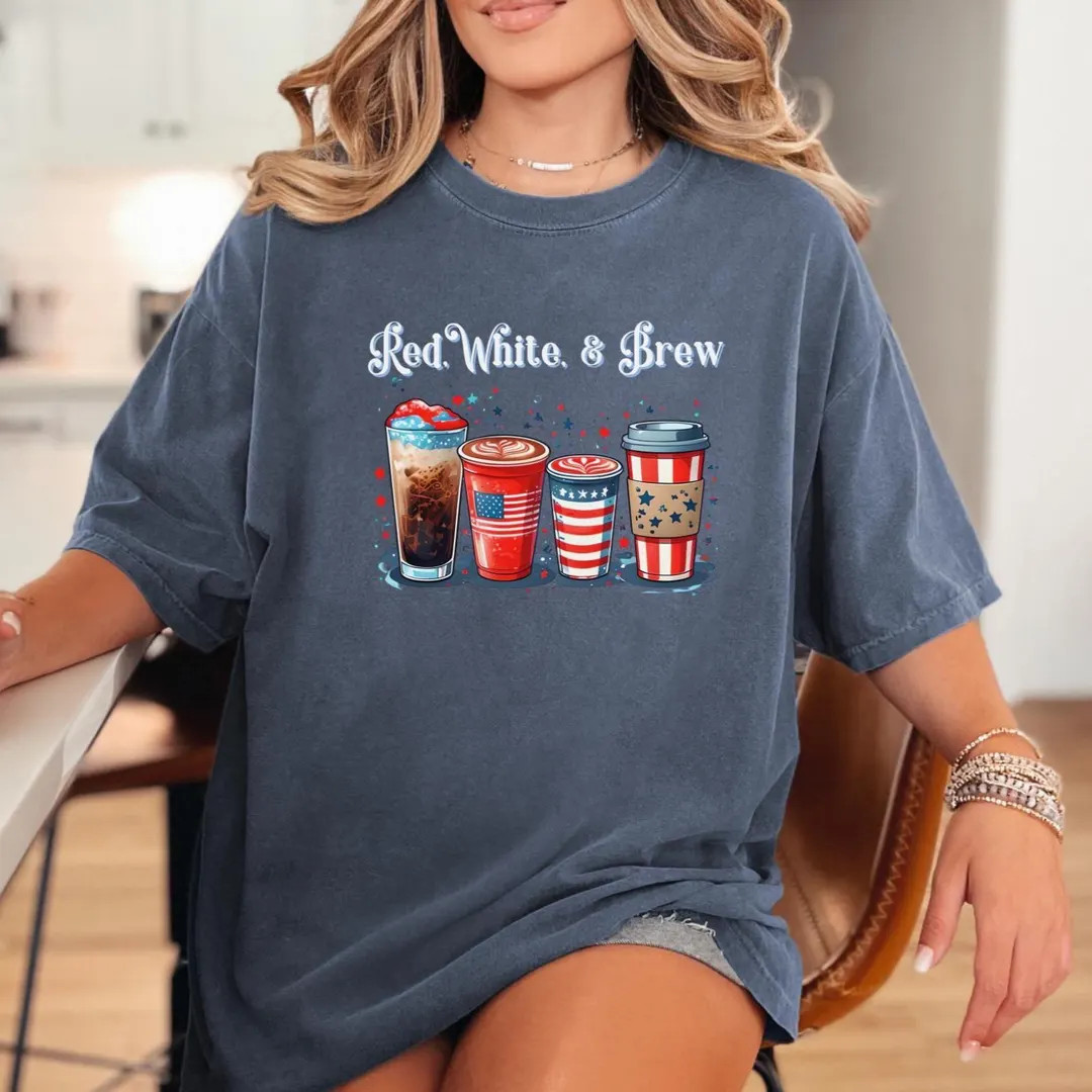 Comfort Colors 4th of July Coffee Shirt Red White & Brew Patriotic T-shirt Independence Day Coffe... | Etsy (US)