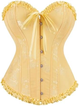 frawirshau Women's Lace Up Boned Overbust Corset Bustier Lingerie Bodyshaper Top | Amazon (US)