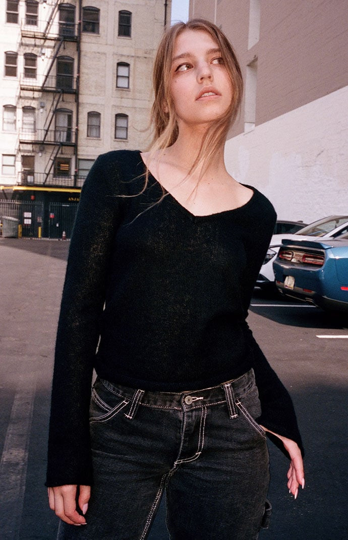 John Galt Women's Black V-Neck Sweater | PacSun