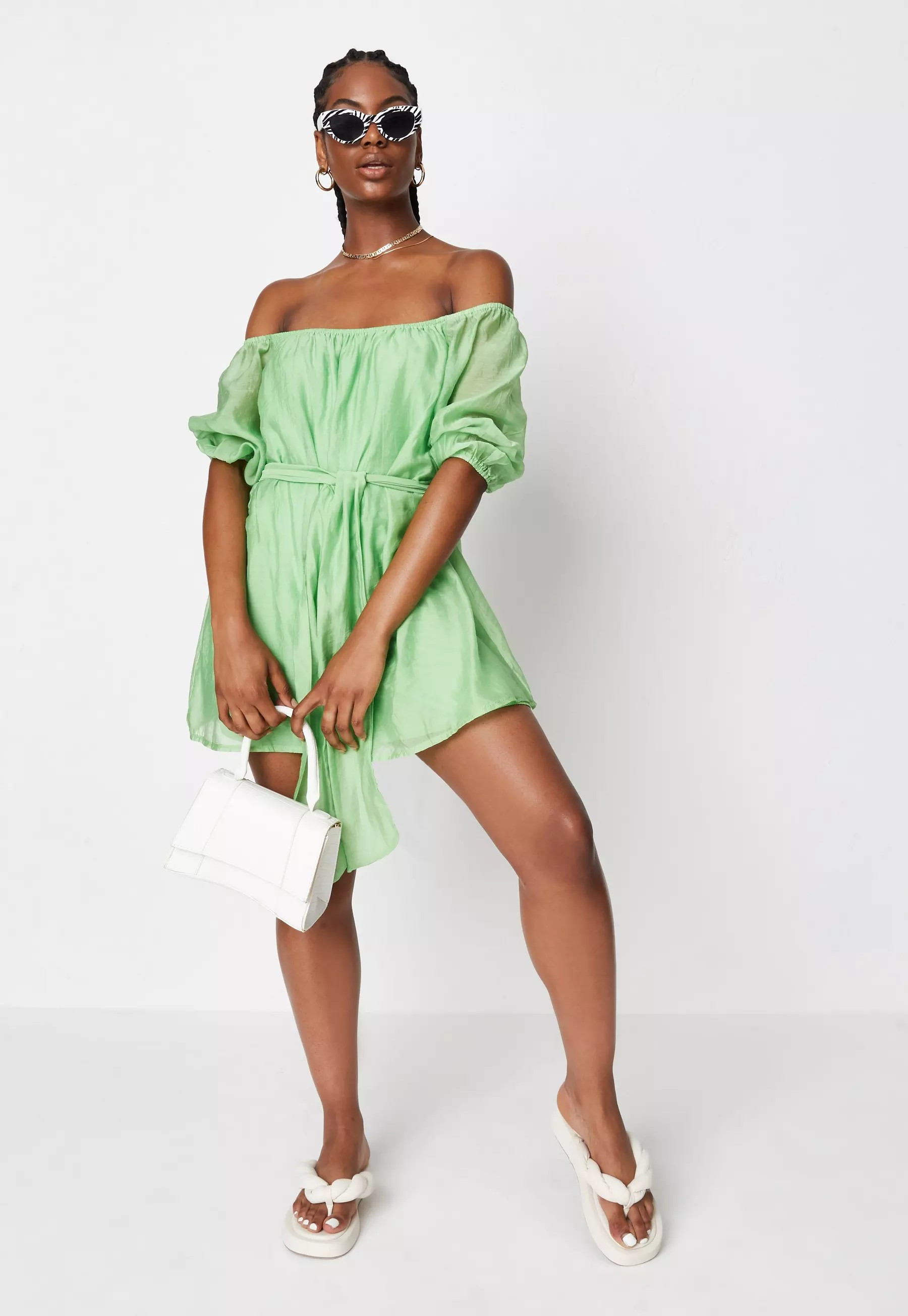 Petite Lime Square Neck Belted Dress | Missguided (UK & IE)