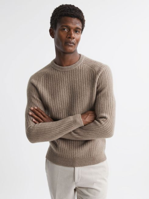 Reiss Mouse Melange Millerson Wool-Cotton Textured Crew Neck Jumper | Reiss UK