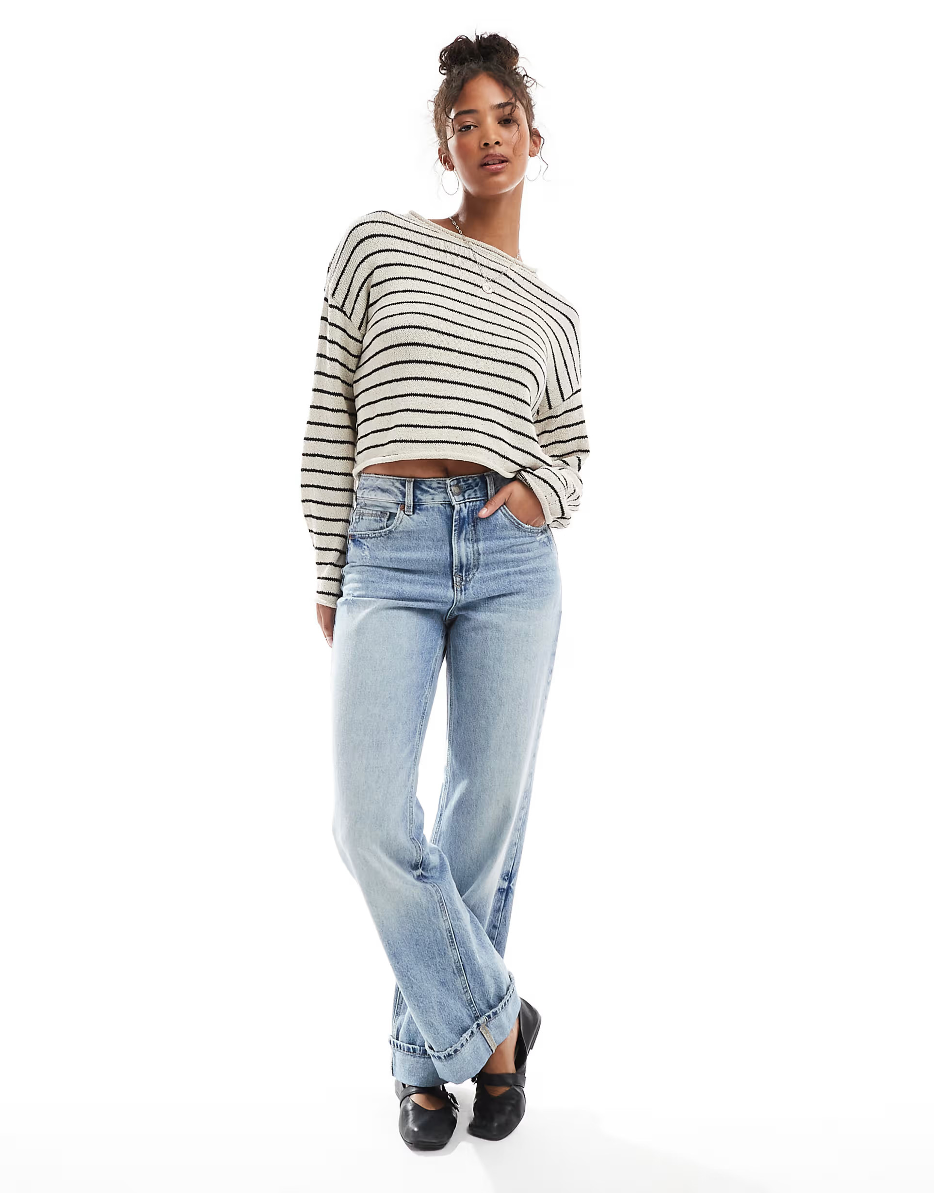 Cotton On roll over boat neck sweater in stone stripe | ASOS | ASOS (Global)