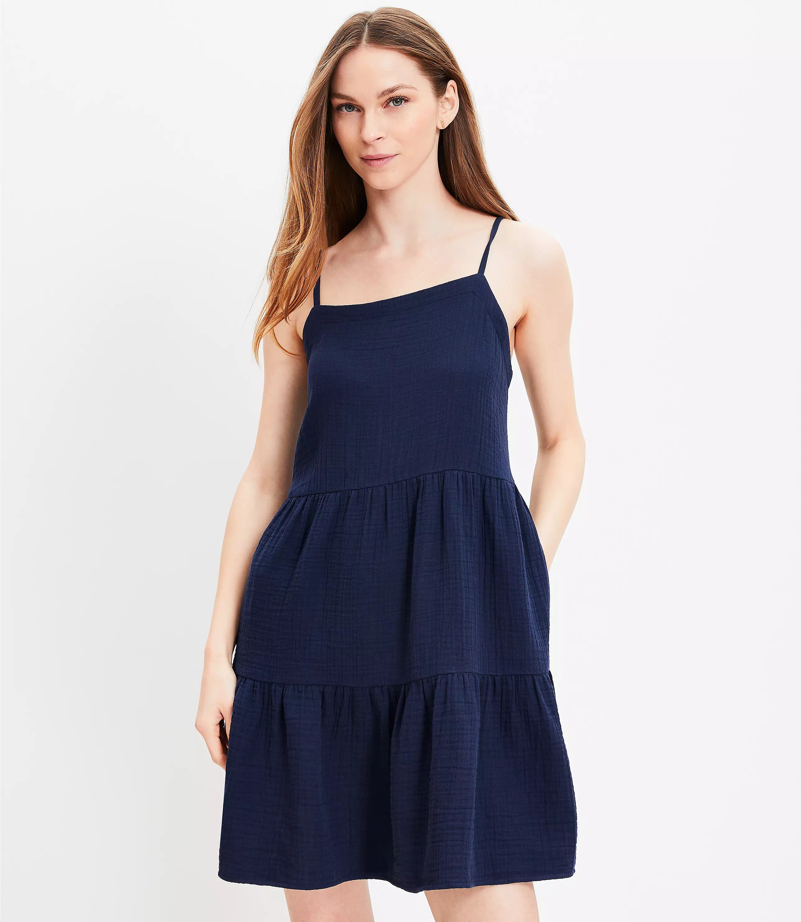 LOFT Beach Triple Cloth Strappy Tiered Dress | LOFT
