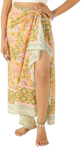 100% Cotton Sarong Cover Up for Women Indian Block Print Beach Wrap Skirt Long Boho Swimsuit Biki... | Amazon (US)
