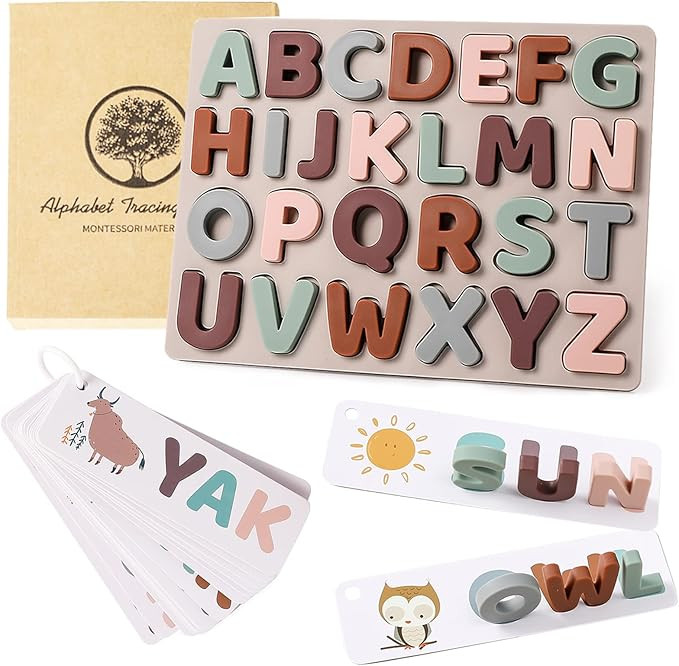 Macabaka Silicone Alphabet Puzzle, ABC Puzzle Alphabet Toys Set with 26PCS Flash Cards & Soft Let... | Amazon (US)