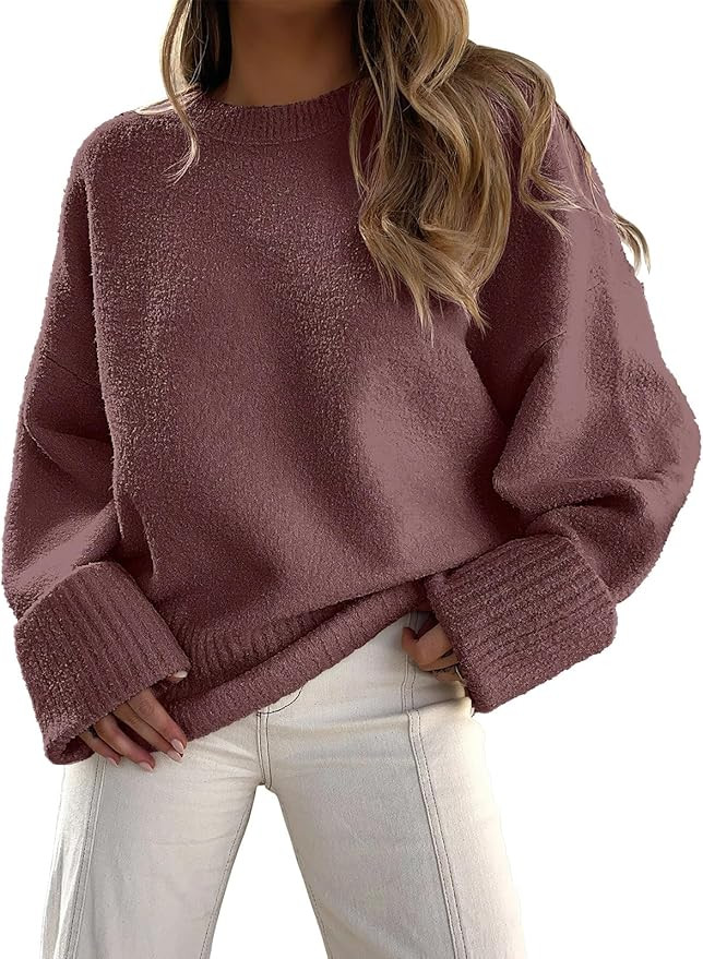 Prinbara Womens Oversized Sweater Crewneck Long Sleeve Fuzzy Knit Chunky Warm Pullover Sweaters T... | Amazon (US)