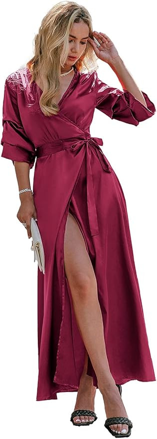 Miessial Women's Summer Chiffon V Neck Ruffle Maxi Dress Polka Dot Long Beach Wrap Dress | Amazon (US)