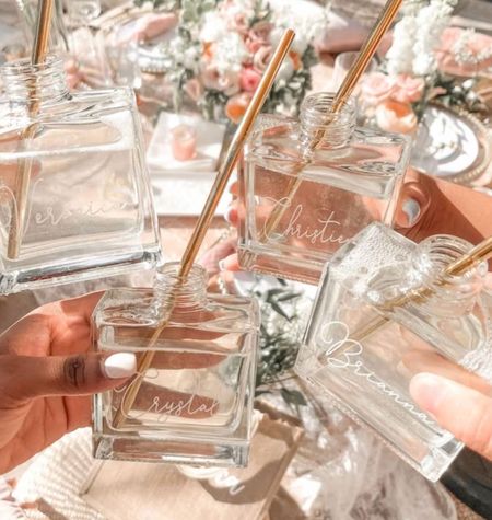 Creative drinkware and decor idea by ModParty! 

bride to be | wedding style | getting married | engaged | bridal shower | bachelorette party | wedding day | bride | bride gift | gift for brides | bridesmaid gift | bridal party gift | 
Custom Drink Glass | Clear Glass Bottle with Gold Lid | Drinkware For Guests | Unique Place Card Idea | Brunch Glassware Decor 

#LTKGiftGuide #LTKstyletip #LTKwedding