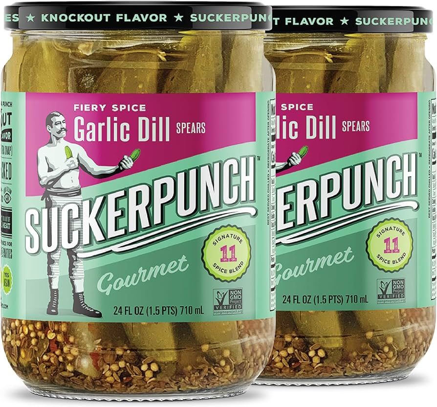 SuckerPunch Fiery Arbol Garlic Dill Pickle Spears 24 Ounce, 2-Pack | Amazon (US)