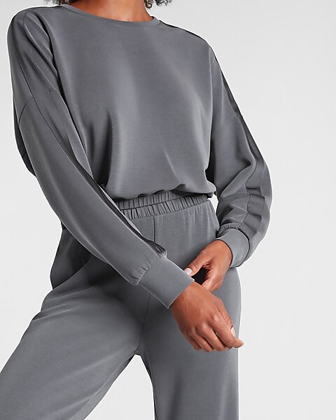 Silky Sueded Scuba Satin Crew Neck Sweatshirt | Express