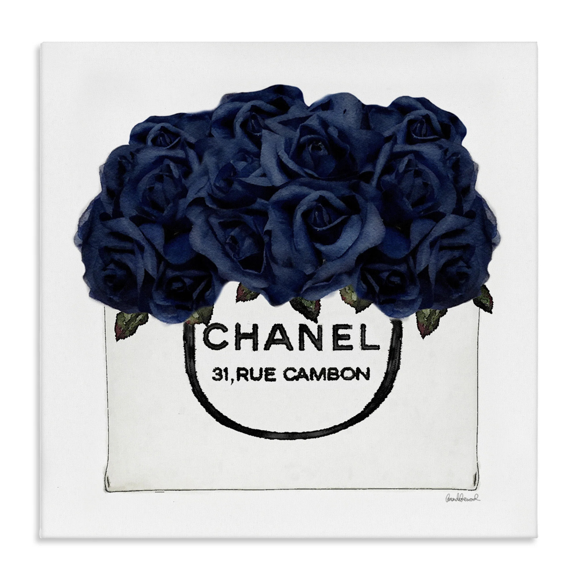 Chic Navy Blue Roses in Glam Fashion Bag Oversized Stretched Canvas Wall Art by Amanda Greenwood | Wayfair North America