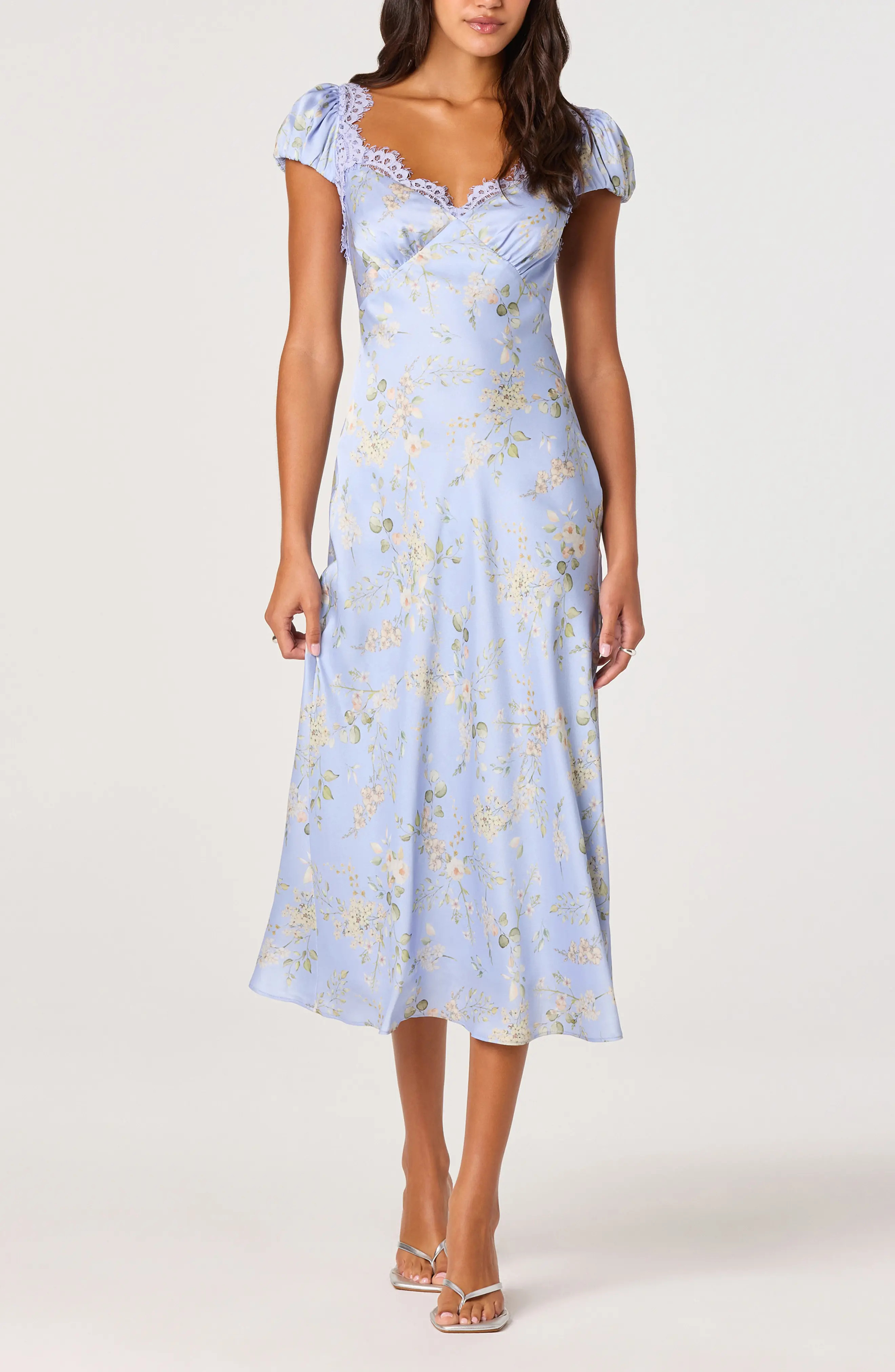 Makaela Floral Satin Midi Dress (Women) | Nordstrom | Nordstrom