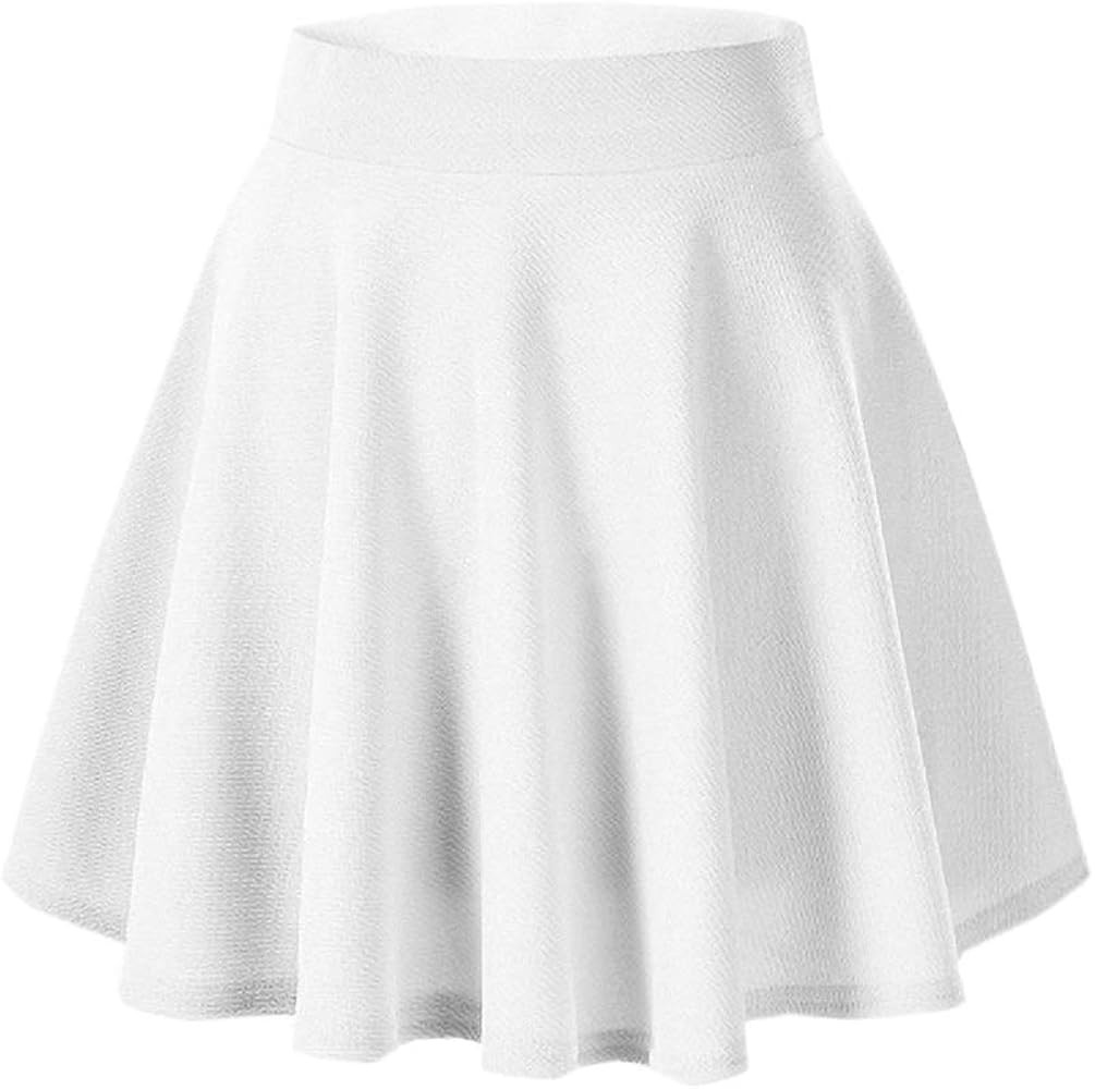 Afibi Casual Mini Stretch Waist Flared Plain Pleated Skater Skirt | Amazon (US)
