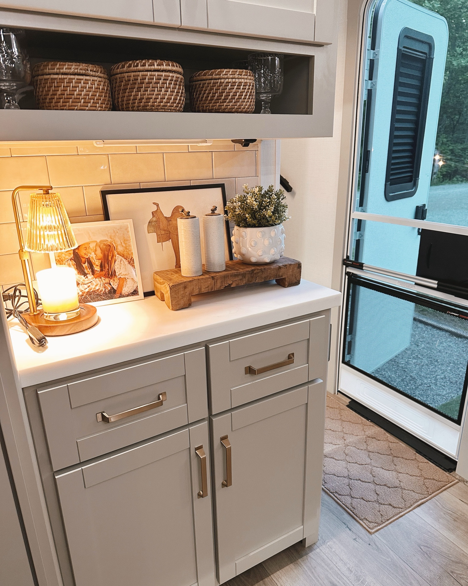 Countertop decor in our RV with frames and Amazon candle warmer 🫶🏼 #amazon #candle #frames 

#LTKStyleTip #LTKHome