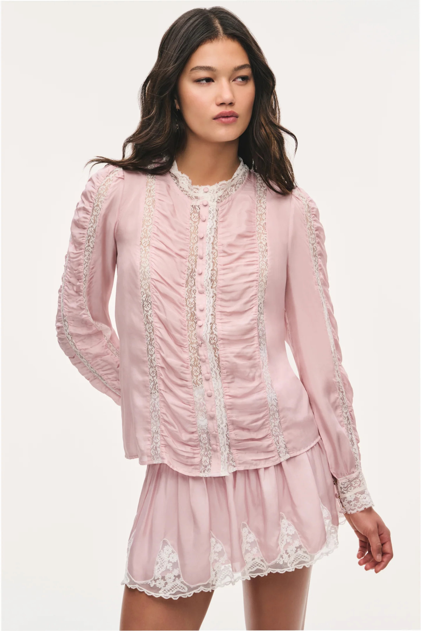Jacque Silk Habotai Blouse VIOLET SMOKE / S | LoveShackFancy