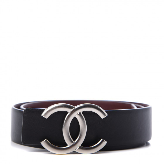 CHANEL Calfskin CC Reversible Belt 70 28 Black Burgundy | FASHIONPHILE | Fashionphile
