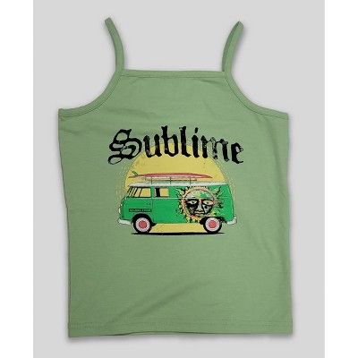 Women's Sublime Logo Cropped Graphic Tank Top - Green | Target